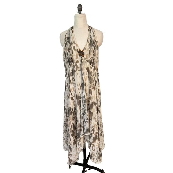 Chicos Animal Print Sleeveless Halter Dress W/ Beaded Accent size 3.5 XL - Picture 1 of 6